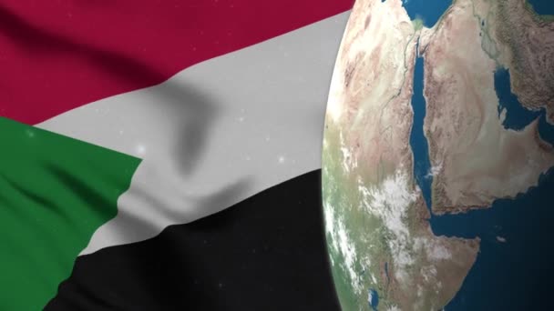 Soudan Drapeau Soudan Carte Sur Terre Globe — Video