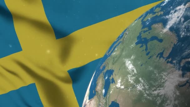 Sweden Flag Och Sweden Map Earth Globe — Stockvideo