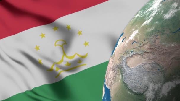 Флаг Таджикистана Карта Таджикистана Земном Шаре — стоковое видео