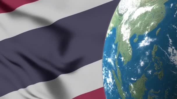 Ταϊλάνδη Σημαία Και Ταϊλάνδη Χάρτης Για Globe — Αρχείο Βίντεο