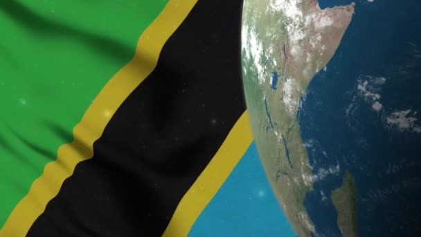 Σημαία Τανζανίας Και Χάρτης Της Γης Globe — Αρχείο Βίντεο