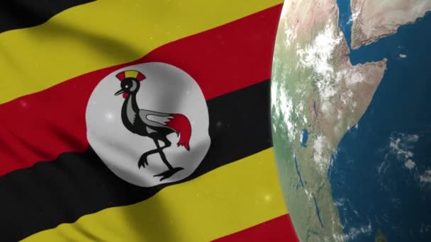 Uganda Flagge Und Uganda Karte Auf Earth Globe — Stockvideo