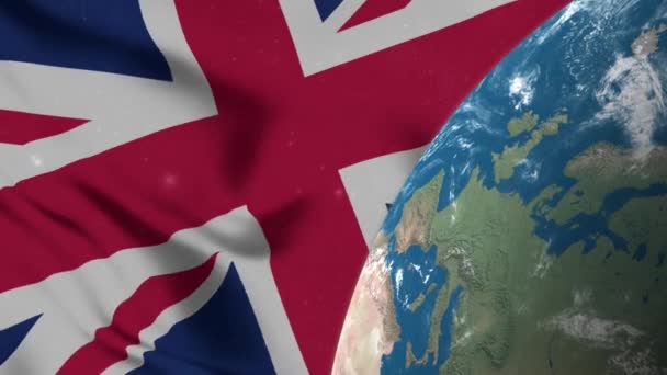 英国国旗及英国地图 地球4K — 图库视频影像