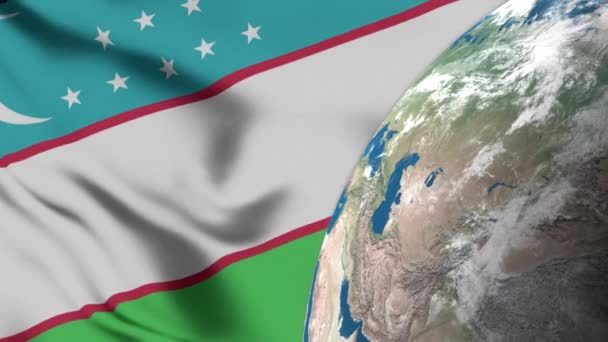 Üzbegisztán Zászló Üzbegisztán Térkép Földön Globe — Stock videók