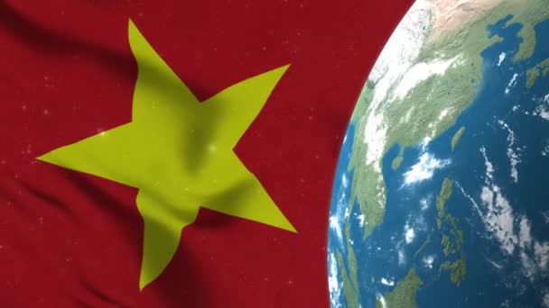 Σημαία Βιετνάμ Και Βιετνάμ Χάρτης Για Globe — Αρχείο Βίντεο