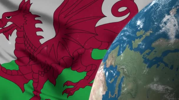 Walesisk Flagga Och Wales Karta Över Earth Globe — Stockvideo