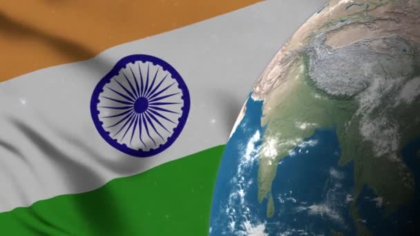 Indien Flagge Und Indien Karte Auf Der Erdkugel — Stockvideo
