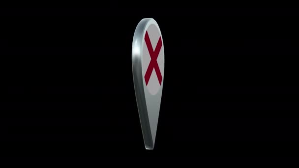 アラバマ州旗の位置図アルファチャンネルループ付きマーカーピン — ストック動画