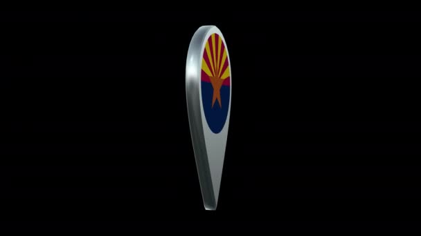 アリゾナ州旗の位置図アルファチャンネル付きマーカーピンループ — ストック動画