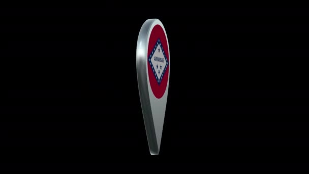 Arkansas State Flag Location Map Marker Pin Alpha Channel Looped — Stock Video