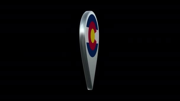 Colorado State Flag Location Map Marker Pin Alpha Channel Looped — Stock Video