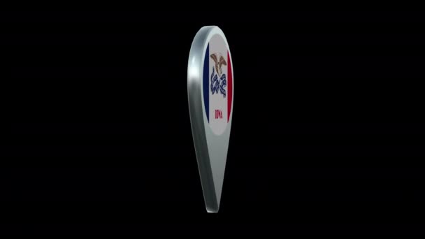 アイオワ州旗の位置図アルファチャンネルループ付きマーカーピン — ストック動画