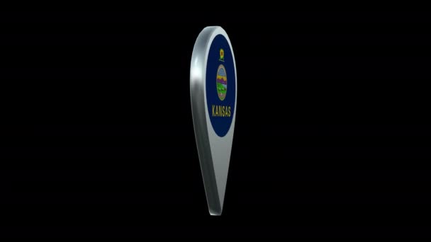 Kansas State Flag Location Map Marker Pin Alpha Channel Looped — Stock Video