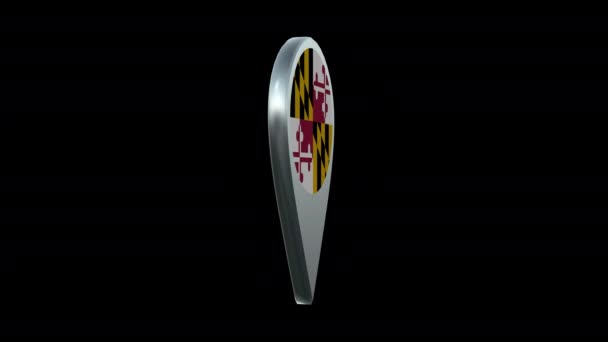 メリーランド州旗の位置図アルファチャンネルループピン — ストック動画