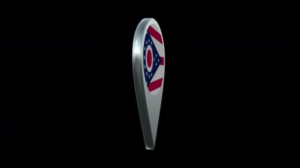 Ohio State Flag Locatie Kaart Marker Pin Met Alpha Channel — Stockvideo