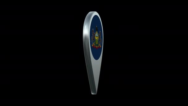Pennsylvania State Flag Plats Karta Marker Pin Alpha Channel Looped — Stockvideo