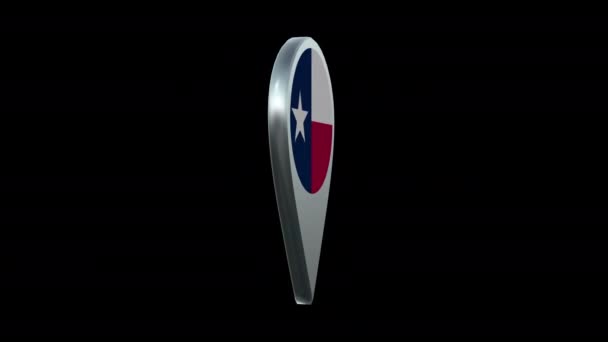 テキサス州旗の位置図マーカーピンとアルファチャンネルループ — ストック動画