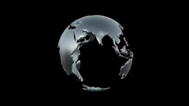 Silver Globe Planet Earth Rotating Loop Alpha Channel — Stock Video