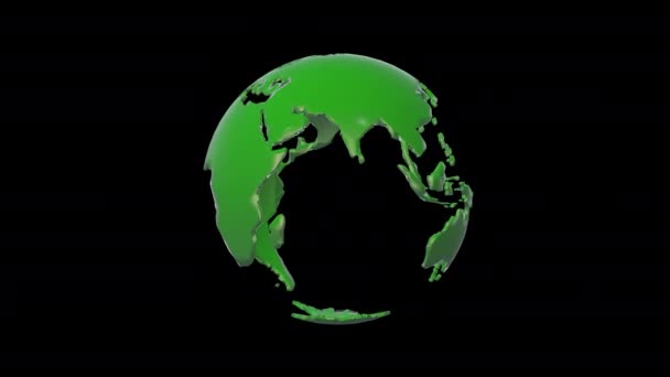 Zielona Planeta Globu Pętla Obrotowa Ziemi Kanałem Alfa — Wideo stockowe