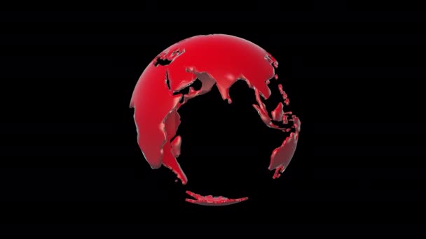 Red Globe Planet Earth Rotating Loop Alpha Channel — Stock Video