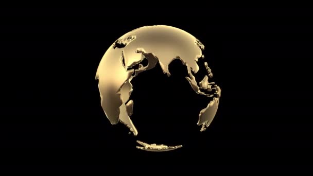 Golden Globe Planet Earth Rotating Loop Alpha Channel — Stock Video