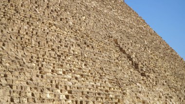 Giza 'nın Büyük Piramidinin Taş Duvarı. Yakından. Büyük Giza Piramidi (Khufu Piramidi veya Kops).