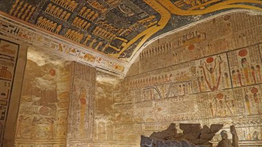 Tomb of Ramses V and Ramses VI (KV9) in Valley of the Kings. Detail of Egyptian Hieroglyphs, Luxor, Egypt. clipart