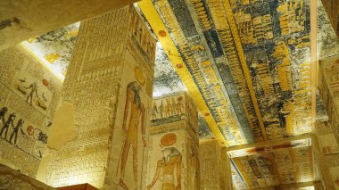 V. Ramses ve VI. Ramses 'in (KV9) Krallar Vadisi' ndeki mezarı. Mısır hiyeroglifleri, Luxor, Mısır detayları.