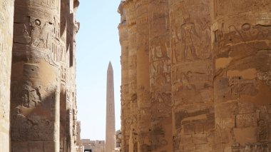 Karnak Tapınağı, Luxor, Mısır. Sütun Üzerine Hiyerogliflerle Büyük Hypostyle Salonu.