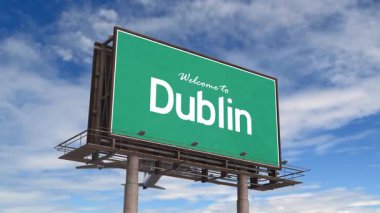 Dublin yol tabelasına hoş geldiniz. İniş yapan Dublin İrlanda uçağı.