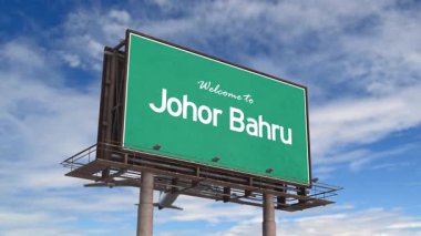 Johor Bahru Yolu Tabelasına hoş geldiniz. Uçak Johor Bahru Malezya 'ya indi..