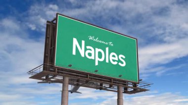 Napoli yol tabelasına hoş geldiniz. Napoli 'ye inen uçak İtalya.