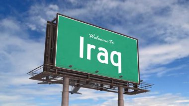 Irak Yol Tabelasına hoş geldiniz. Irak 'a inen uçak.