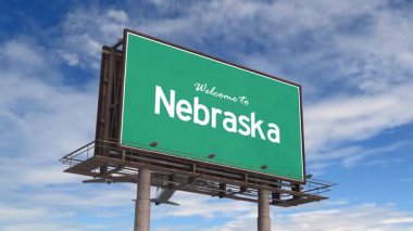 Nebraska Yolu tabelasına hoş geldiniz. Nebraska Eyaleti 'ne iniş yapan uçak..