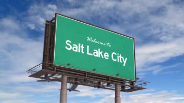 Salt Lake City yol tabelasına hoş geldiniz. Utah Salt Lake City 'ye inen uçak..