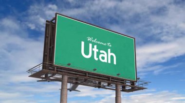 Utah Yol Tabelasına hoş geldiniz. Utah Eyaleti 'ne inen uçak..