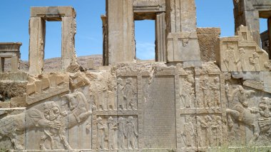 Persepolis 'in Bas Reliefs' i. Achaemenid İmparatorluğunun başkenti, Şiraz, İran.
