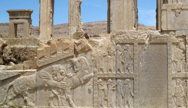 Persepolis 'in Bas Reliefs' i. Achaemenid İmparatorluğunun başkenti, Şiraz, İran.