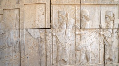 Pers askerlerinin Bas-Yardım 'ı. Persepolis, Şiraz, İran harabeleri.