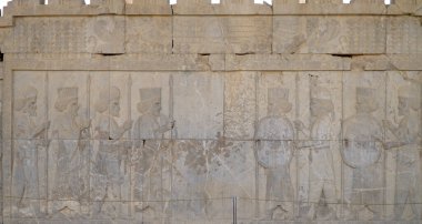 Pers askerlerinin Bas-Yardım 'ı. Persepolis, Şiraz, İran harabeleri.