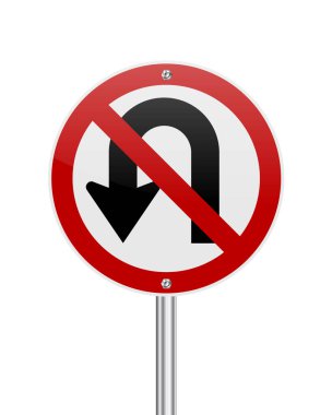 Beyaz üzerinde sol trafik işaretine U dönüşü yok