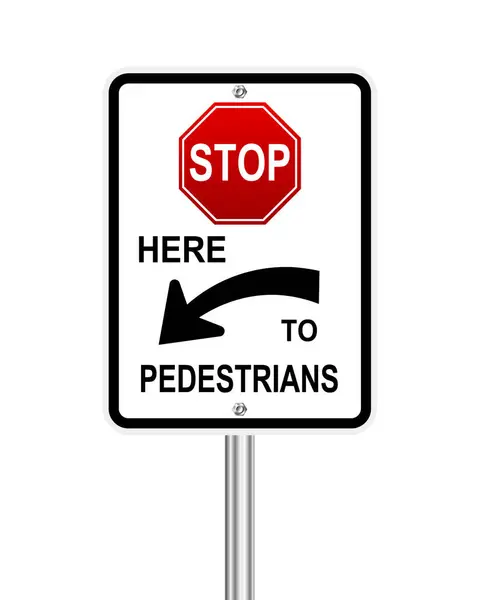 Trânsito Sinal Estrada Pare Aqui Para Pedestres Advertência Branco —  Vetores de Stock
