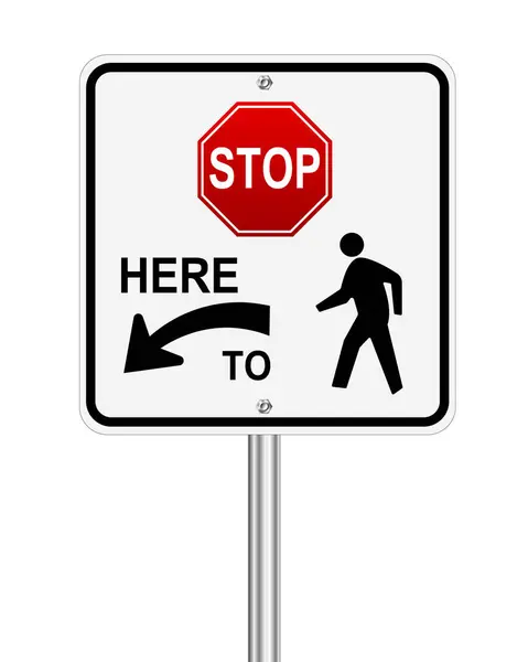 Дорожній Знак Дає Тут Пішоходам Попередження Білому — стоковий вектор