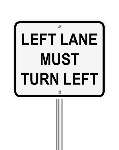 Левая Полоса Должна Повернуть Налево Дорожный Знак Белом — стоковый вектор