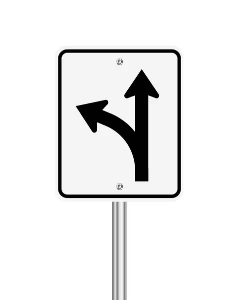 Прямо Налево Повернуть Дорожный Знак Белом — стоковый вектор