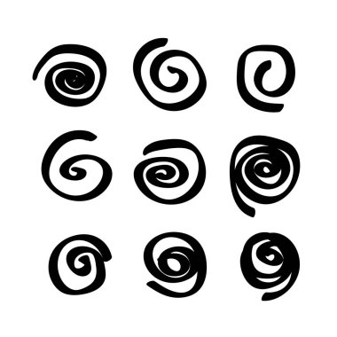 Beyaz arkaplanda el çizimi spiral ve girdap hareketi elementi siyah