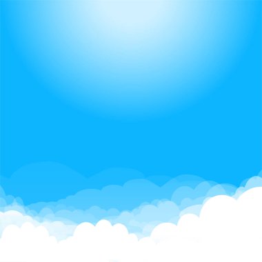 Mavi gökyüzü güneş ve beyaz bulutlar arka plan ile