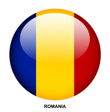 Beyaz arkaplanda ROMANIA bayrak düğmesi