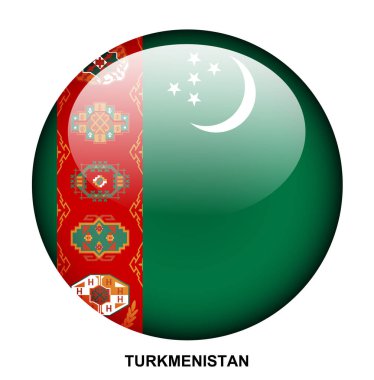 Beyaz arkaplanda TURKMENISTAN düğmesi bayrağı