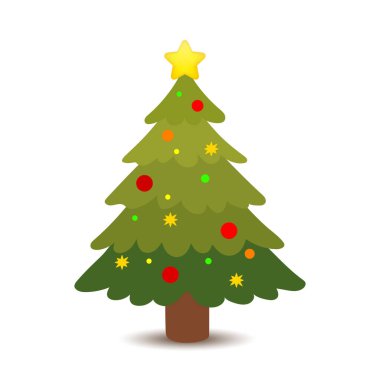 Topları olan Noel ağaçları ve beyaz arka planda yıldız